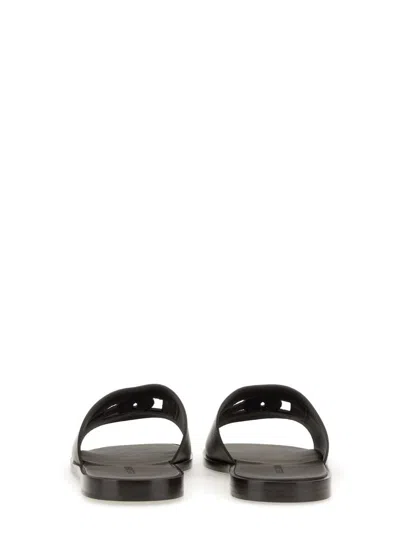 Dolce & Gabbana Black Sandals With Dg Logo Cut-out In Leather Man