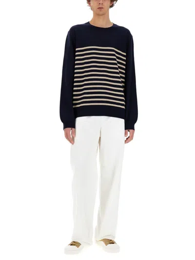 Apc A.p.c. Mattew Striped Crewneck Knitted Sweatshirt