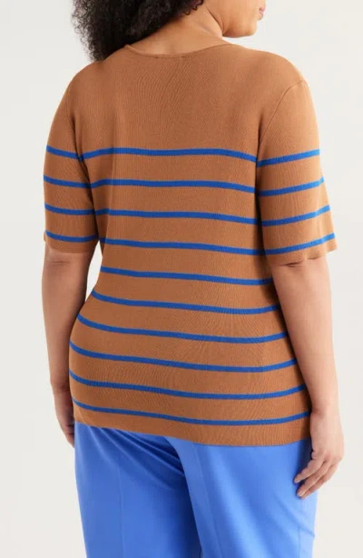Tahari Asl Plus Size Striped Short-sleeve Top