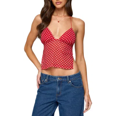 Edikted Polka Dot Backless Chiffon Top
