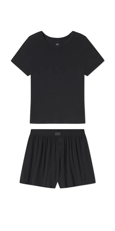 Lunya Soft Modal Rib Tee Short Set In Black