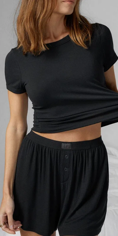 Lunya Soft Modal Rib Tee Short Set In Black