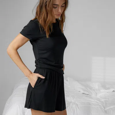 Lunya Soft Modal Rib Tee Short Set In Black