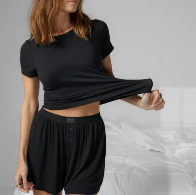 Lunya Soft Modal Rib Tee Short Set In Black