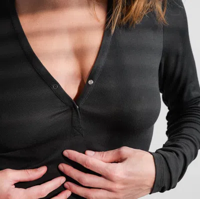 Lunya Soft Modal Rib V-neck Henley In Immersed Black