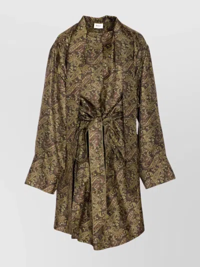 Saint Laurent Pussy-bow Belted Paisley-print Silk-twill Mini Dress In Green