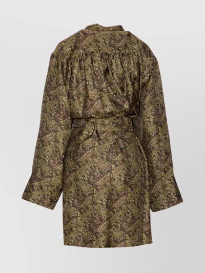 Saint Laurent Pussy-bow Belted Paisley-print Silk-twill Mini Dress In Green