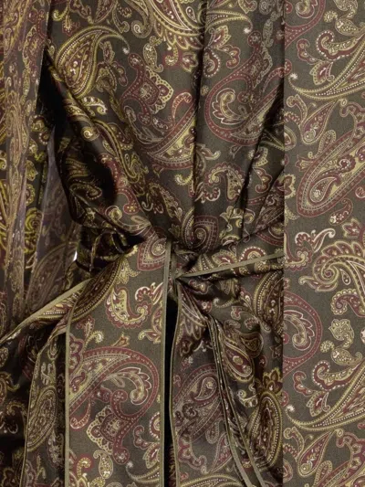 Saint Laurent Pussy-bow Belted Paisley-print Silk-twill Mini Dress In Green