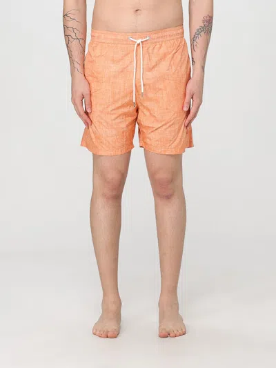 Paul & Shark Swim Shorts With Linen-effect Print In Mandarino
