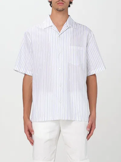 Alexander Mcqueen White & Blue Skull Stripe Shirt In Gray