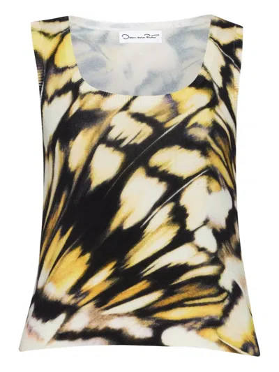 Oscar De La Renta Butterfly Printed Scoop-neck Knit Tank Top In Multi