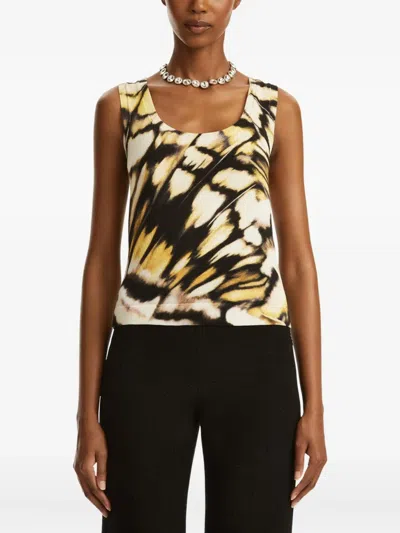 Oscar De La Renta Butterfly Printed Scoop-neck Knit Tank Top In Multi