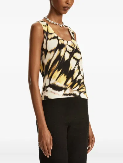 Oscar De La Renta Butterfly Printed Scoop-neck Knit Tank Top In Multi