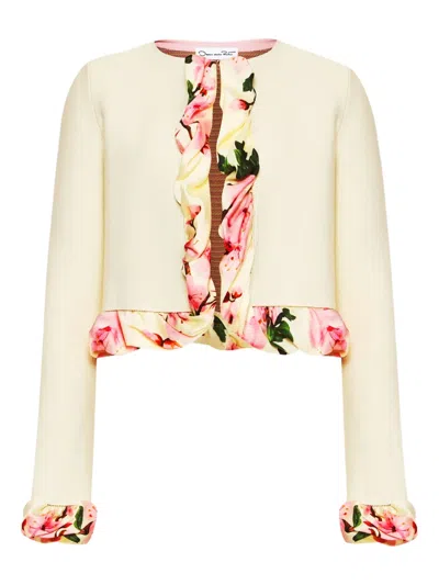 Oscar De La Renta Ruffled Knit Cardigan In Off-white