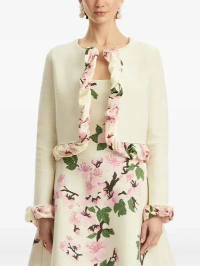 Oscar De La Renta Ruffled Knit Cardigan In Off-white