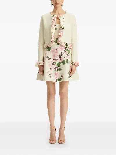 Oscar De La Renta Ruffled Knit Cardigan In Off-white