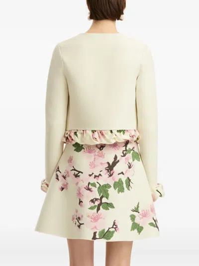 Oscar De La Renta Ruffled Knit Cardigan In Off-white