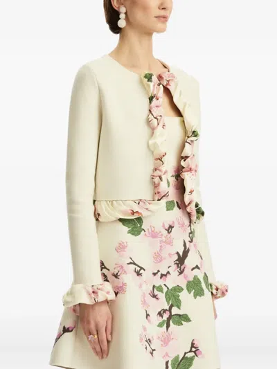 Oscar De La Renta Ruffled Knit Cardigan In Off-white