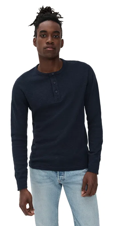 Reigning Champ 1x1 Slub Slim Henley Navy In Blue