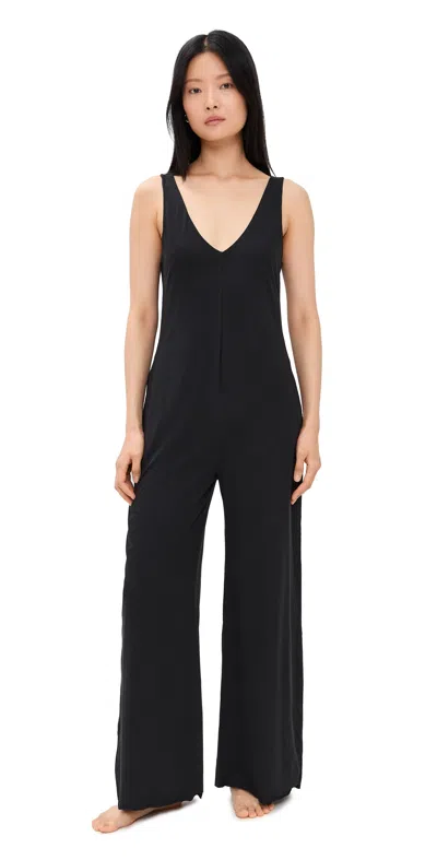 Lunya Organic Pima Double V Jumpsuit Immersed Black In Black