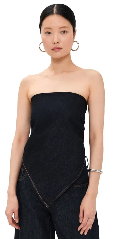 Lioness New York Strapless Denim Bandana Top In Black