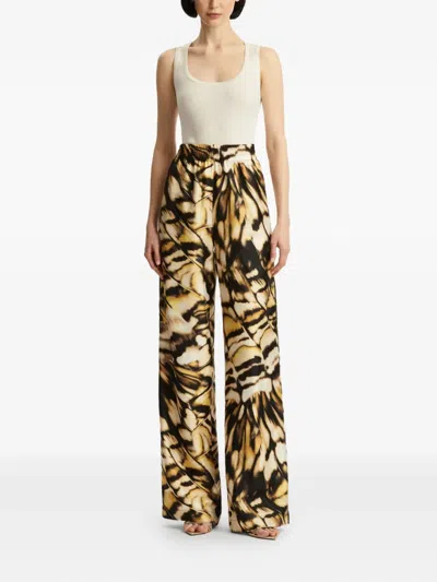 Oscar De La Renta Abstract Butterfly Silk Twill Pant In Animal Print