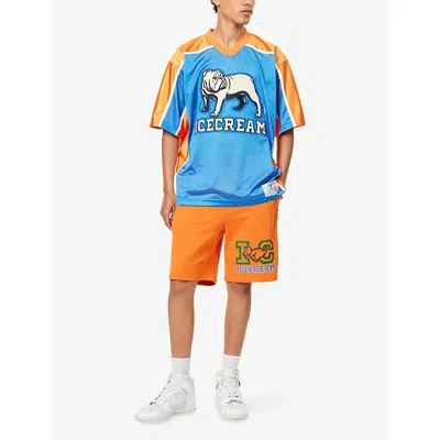 Icecream Mens Blue Bulldog Logo-embroidery Football Jersey Top In Blue