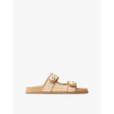 Jimmy Choo Fayence Leather-trimmed Raffia Sandals In Neutral