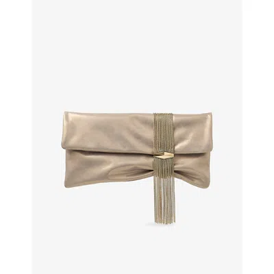 Jimmy Choo Gold-tone Crystal-embellished Foldover Clutch In Neutral