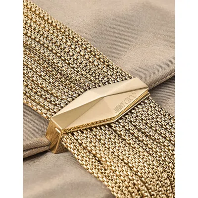 Jimmy Choo Gold-tone Crystal-embellished Foldover Clutch In Neutral