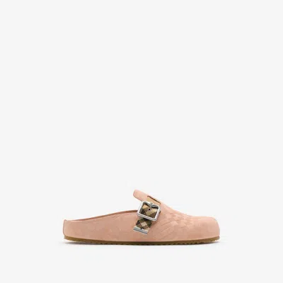 Burberry Urchin Calf Suede Slide Clogs In Pink