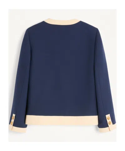 Valentino V-neck Wool Blend Blazer With Front Pocket In Blue