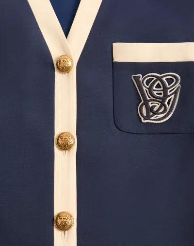 Valentino V-neck Wool Blend Blazer With Front Pocket In Blue