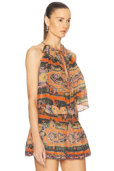 Isabel Marant Marilou Embellished Paisley-print Silk-voile Camisole In Orange