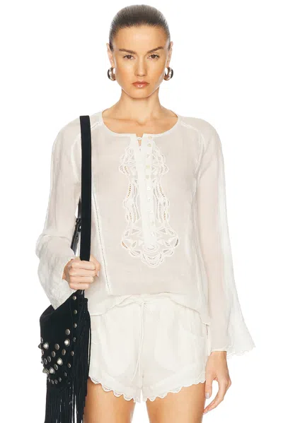 Isabel Marant Luciele Broderie Anglaise-trimmed Ramie Blouse In Ivory