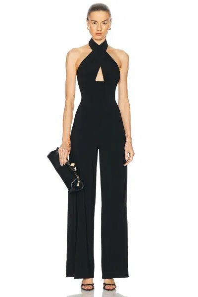 Norma Kamali Cross Halter Wide Leg Jumpsuit