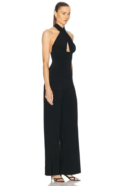 Norma Kamali Cross Halter Wide Leg Jumpsuit