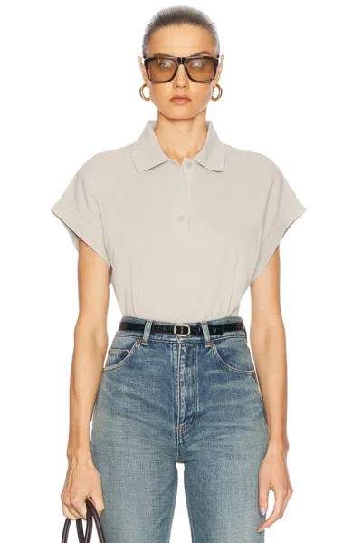 Saint Laurent Cassandra Cap Sleeve Polo Top In Grey