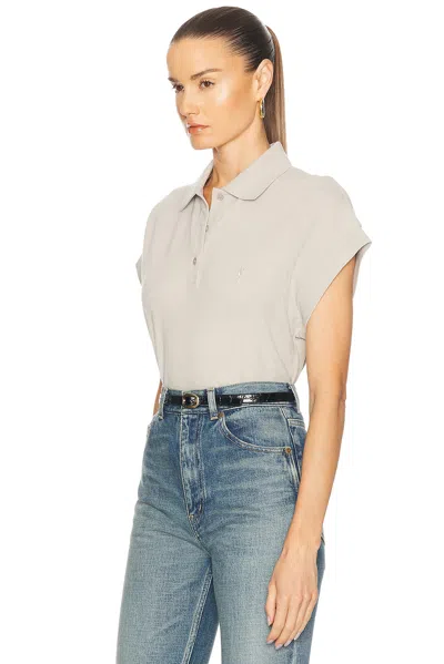 Saint Laurent Cassandra Cap Sleeve Polo Top In Grey