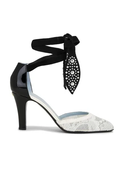 Valentino 85 Embellished Suede-trimmed Corded Lace And Patent-leather Pumps In White