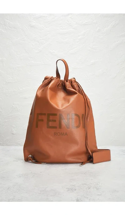 Fwrd Renew Fendi Logo Embossed Drawstring Backpack