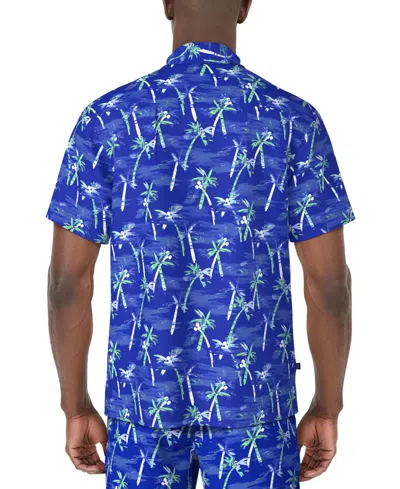 Pga Tour Men's Short Sleeve Watercolor Palm Print Button-front Shirt In Blue