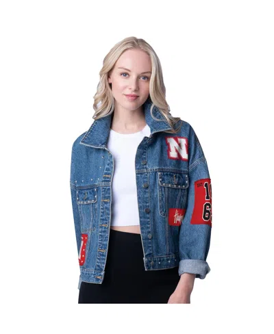 G-iii 4her By Carl Banks Denim Nebraska Huskers Game Ball Patches And Studs Full-button Jacket In Blue