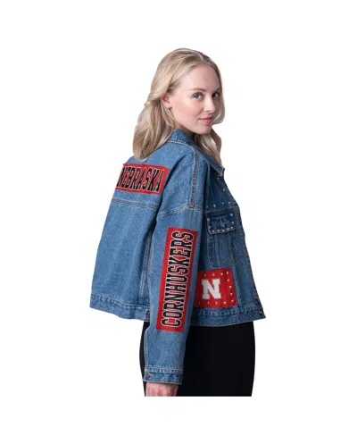 G-iii 4her By Carl Banks Denim Nebraska Huskers Game Ball Patches And Studs Full-button Jacket In Blue