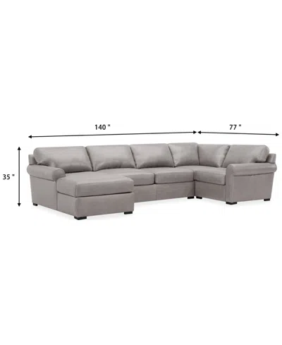 Macy's Radley Roll Arm 139" 4-pc. Leather Square Corner Chaise Sectional, Exclusively At