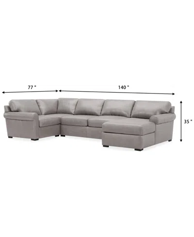 Macy's Radley Roll Arm 139" 4-pc. Leather Square Corner Chaise Sectional, Exclusively At