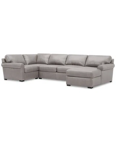 Macy's Radley Roll Arm 139" 4-pc. Leather Square Corner Chaise Sectional, Exclusively At