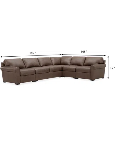Macy's Radley Roll Arm 139" 5-pc. Leather Square Corner L Sectional, Exclusively At