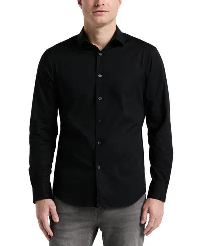 Perry Ellis Solid Sateen Slim Fit Dress Shirt In Black