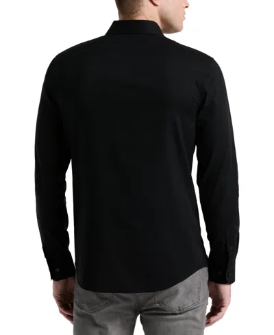 Perry Ellis Solid Sateen Slim Fit Dress Shirt In Black